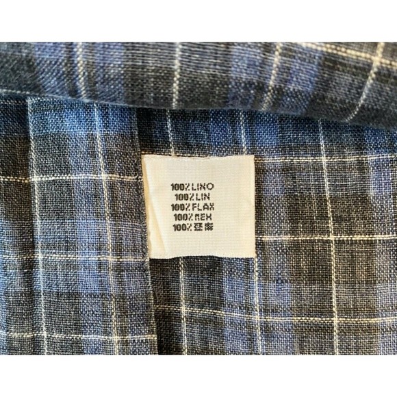 CASTANGIA 1850 Mens 17.5/44 XL Linen Long Sleeve Plaid Button Up Shirt Italian - Picture 10 of 10